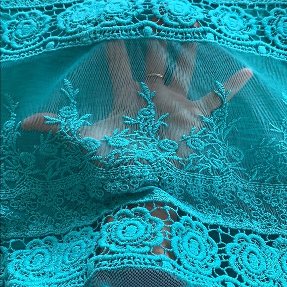 Aeropostale Lace Front Short Sleeve Shirt Top Small S Turquoise Blue - Picture 6 of 6